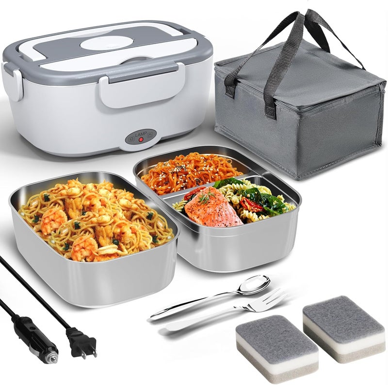 Sitlais Heated Lunch Box for Men&Women - 80W Electric Lunch Box for Adults with Dual 1.5L 304 Stainless Steel Containers Fast Heating Portable Food Warmer for Car&Truck lonchera eléctrica portátil - Image 1